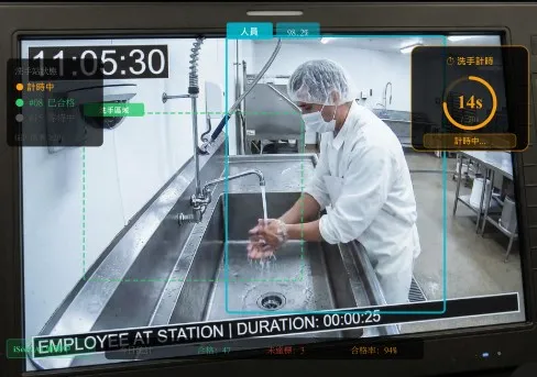 iSeek AI影像辨識食品廠洗手計時合規監控畫面